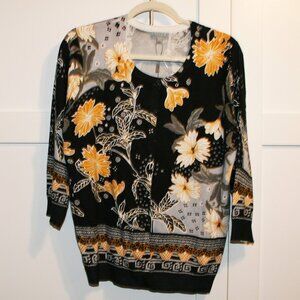 JOSEPH A CARDIGAN 3/4 SLEEVE Black/Gold/Grey SWEATER SZ XL